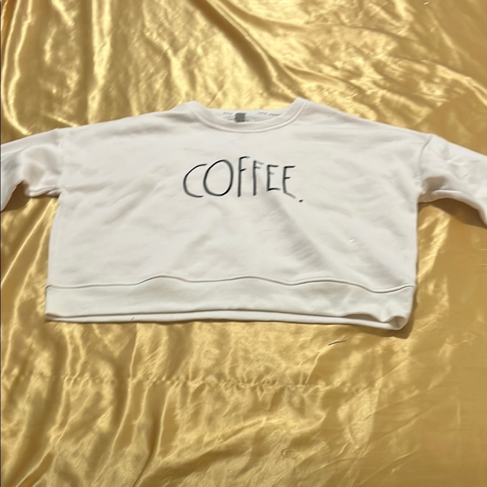 Rae Dunn White Crew Neck Sweater with Coffee Print